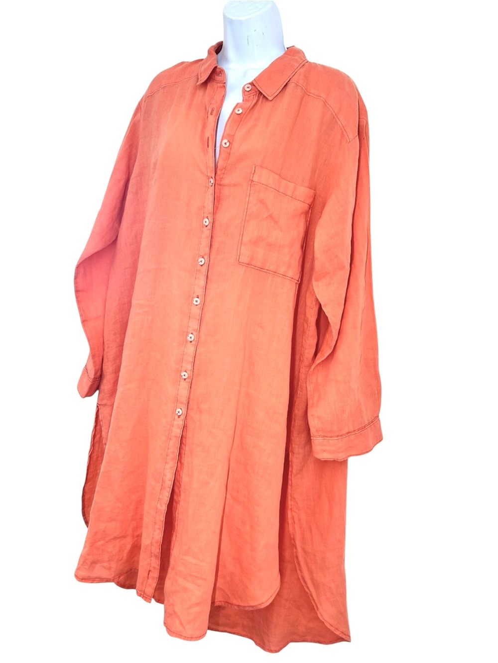 Anthropologie Button-down Linen Tunic Shirt Dress size L Coral Relaxed NWOT - Picture 5 of 13